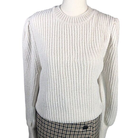 H&M Ivory Cream Chunky Knit Sweater XL Long Puff Sleeves Fall Back To School - Picture 1 of 12